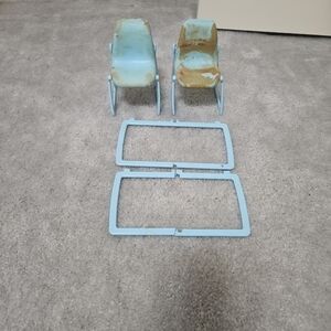 Vintage Barbie Dream House Blue Chairs And Table Frame.